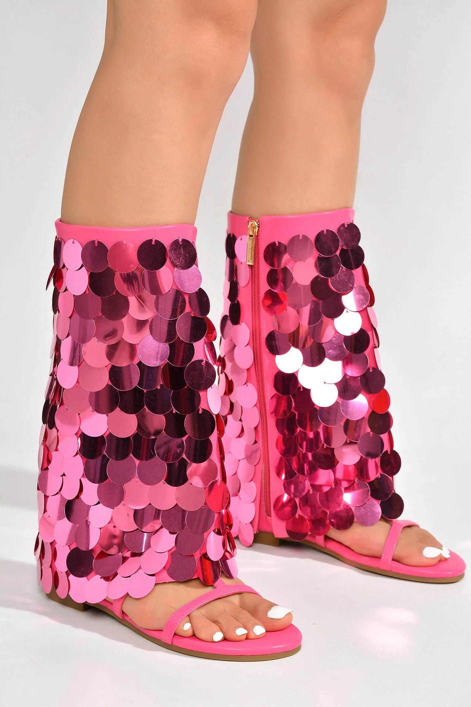 Hamona Big Sequins Fold Over Flat Sandals - Pink sold by Cape Robbin product image thumbnail 4