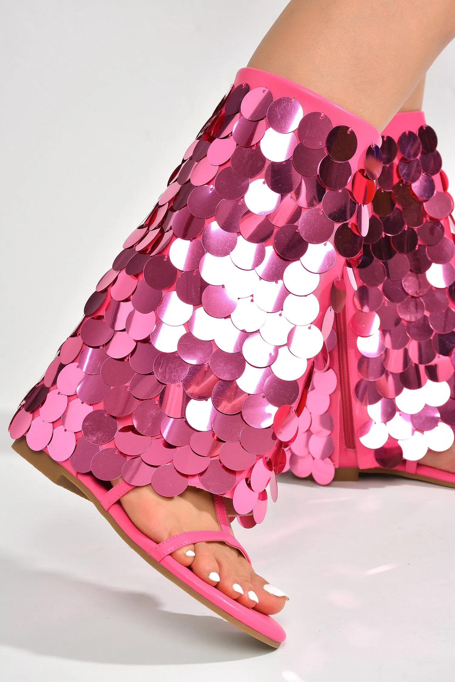 Hamona Big Sequins Fold Over Flat Sandals - Pink sold by Cape Robbin product image thumbnail 5