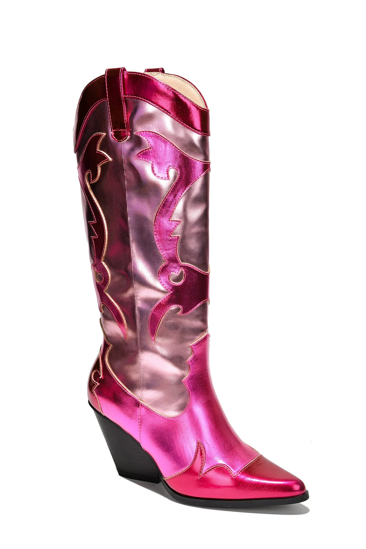 Juliana Metallic Color Block Western Cowboy Boots - Fuchsia sold by Cape Robbin product image thumbnail 2