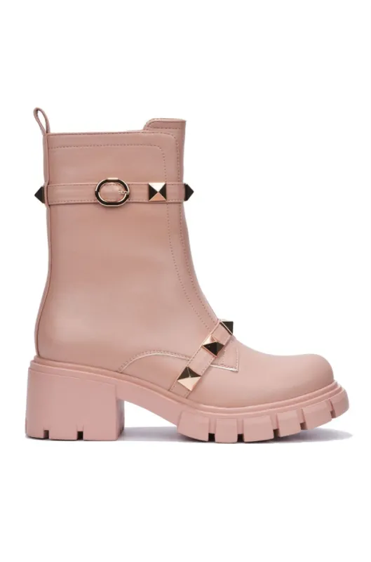 Yuri Spike Round Toe Lug Platform Booties - Nude sold by Cape Robbin