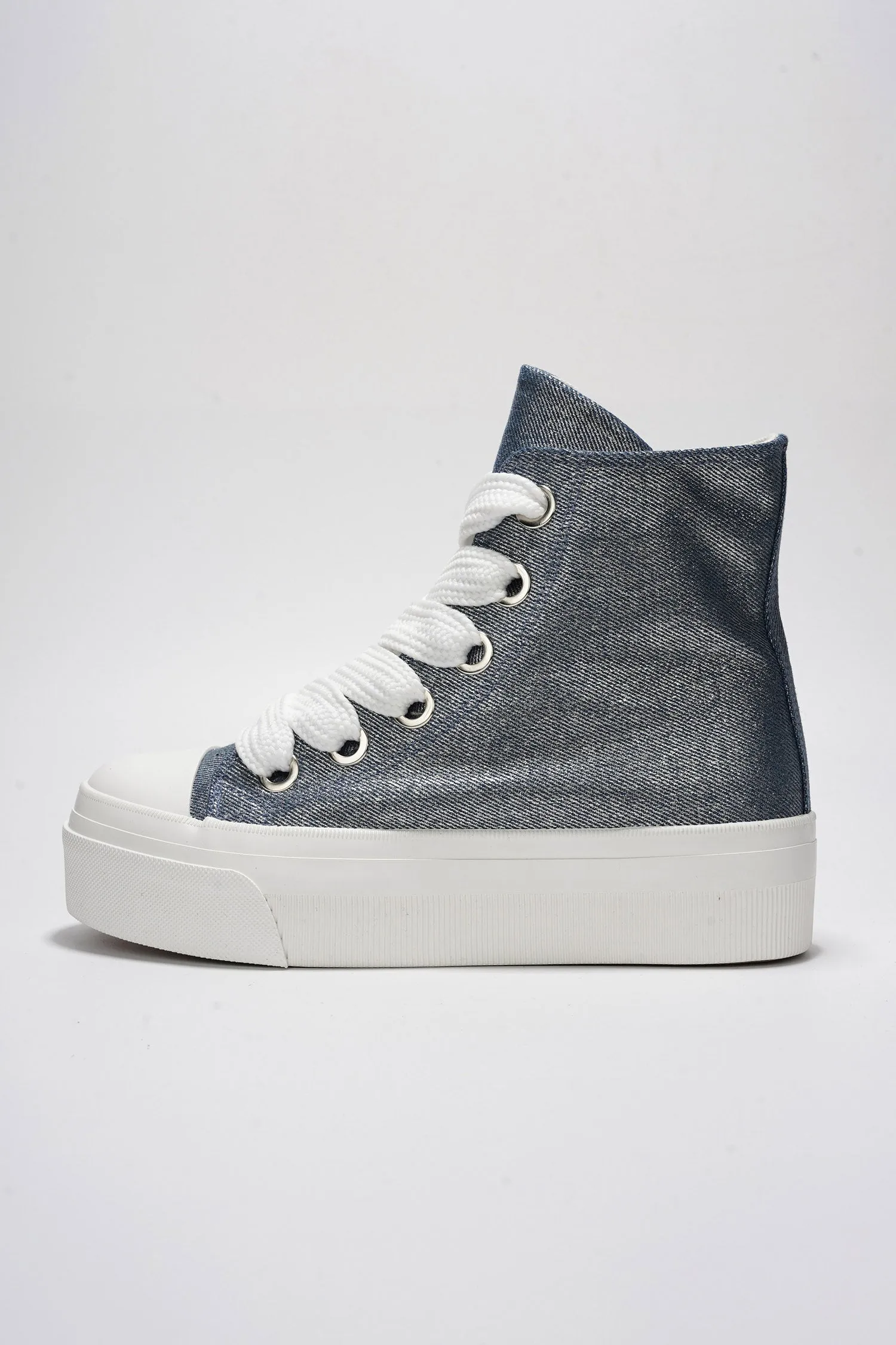 Zitella High-top Thick Lace Canvas Sneaker - Denim sold by Cape Robbin product image thumbnail 3