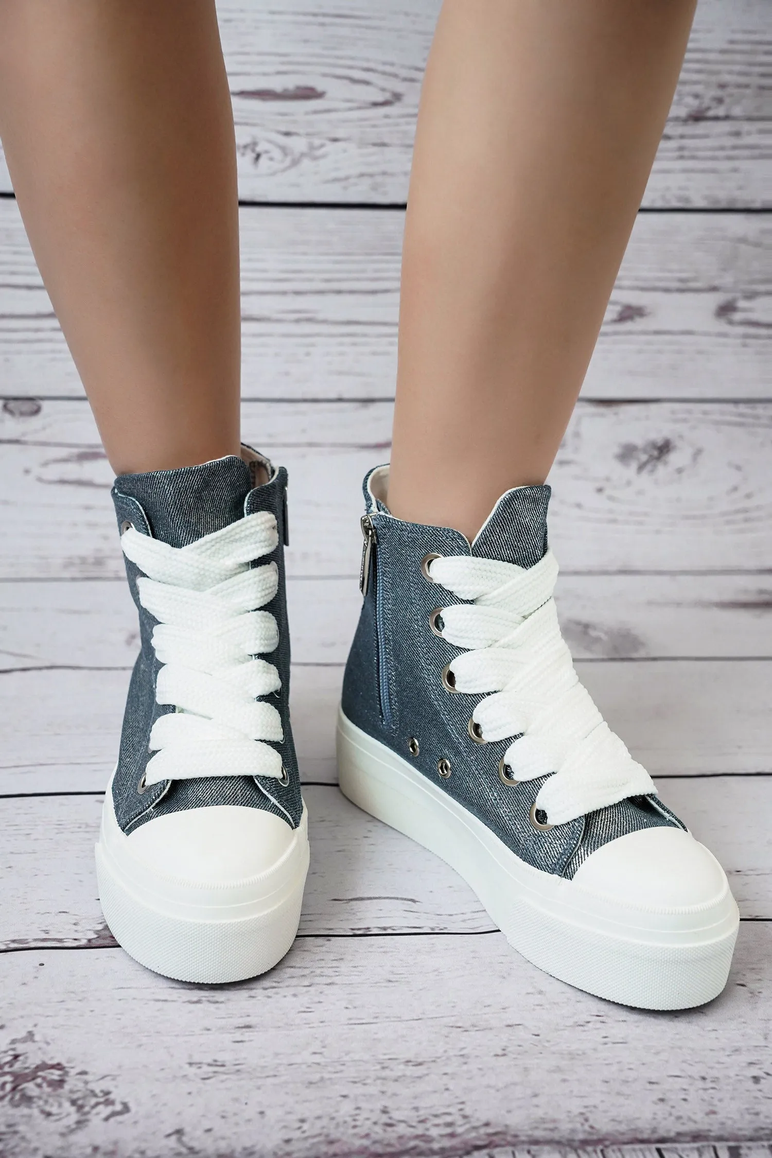 Zitella High-top Thick Lace Canvas Sneaker - Denim sold by Cape Robbin