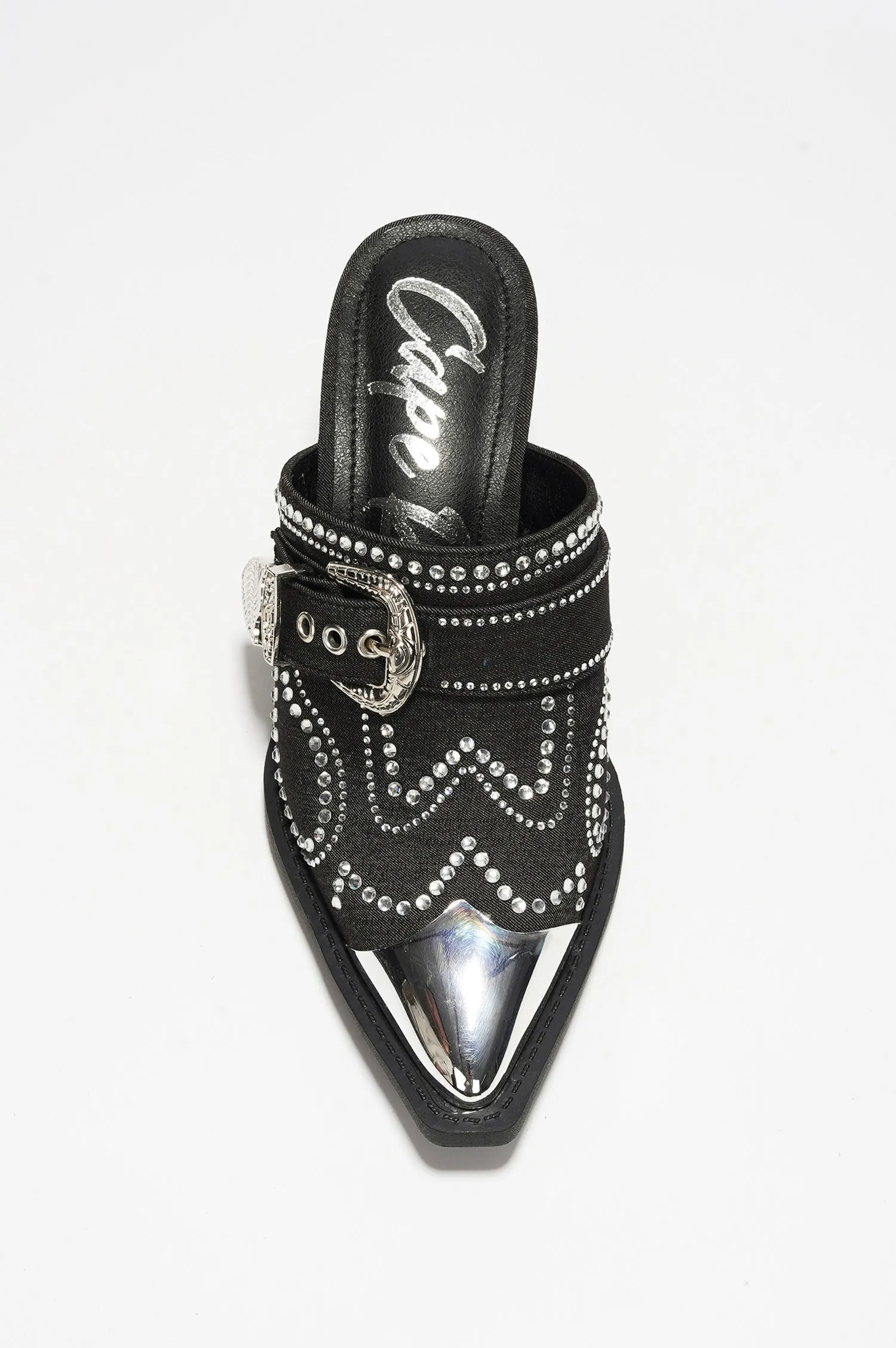 Viv Rhinestone And Buckle Decor Denim Pointed Heel - Black sold by Cape Robbin product image thumbnail 4