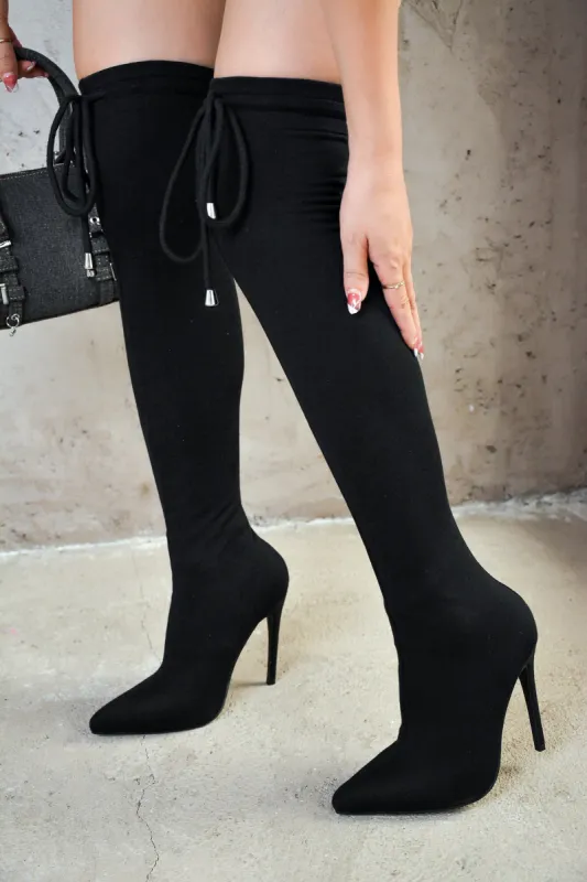 Cahoka Over-the-Knee Stiletto Heel Boots - Black sold by Cape Robbin