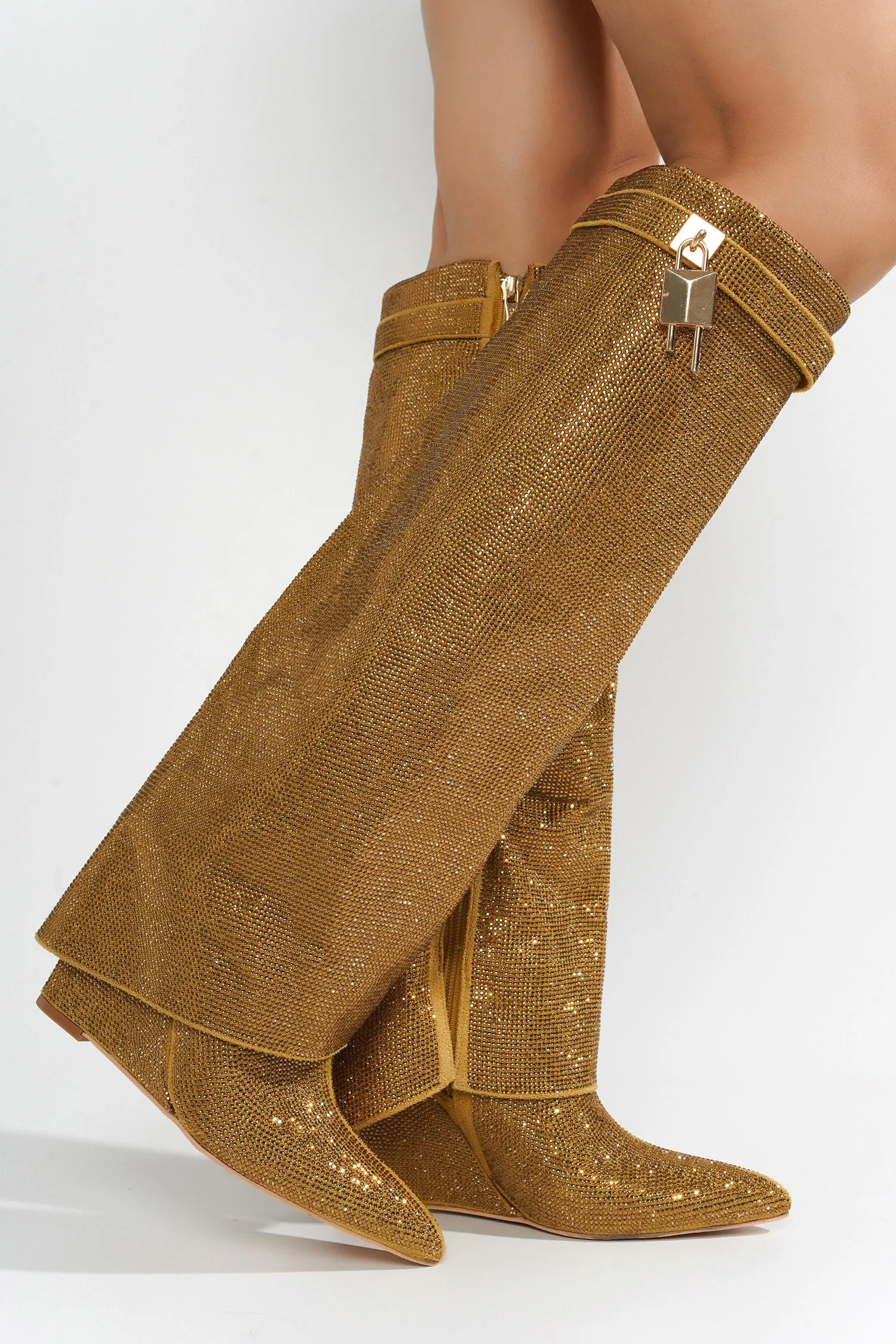 Crara Fold Over Rhinestone Boots - Gold sold by Cape Robbin product image thumbnail 4
