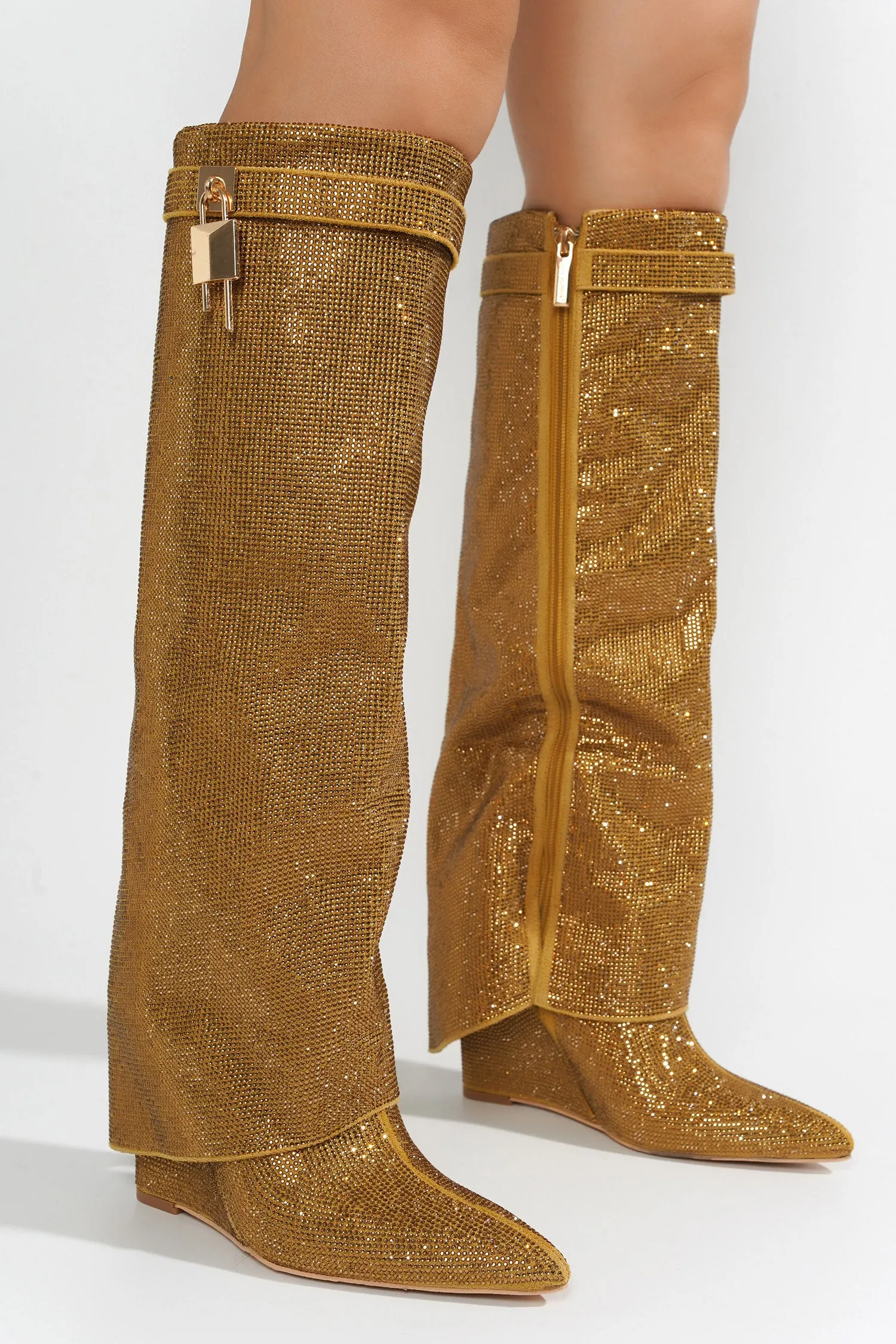 Crara Fold Over Rhinestone Boots - Gold sold by Cape Robbin product image thumbnail 5