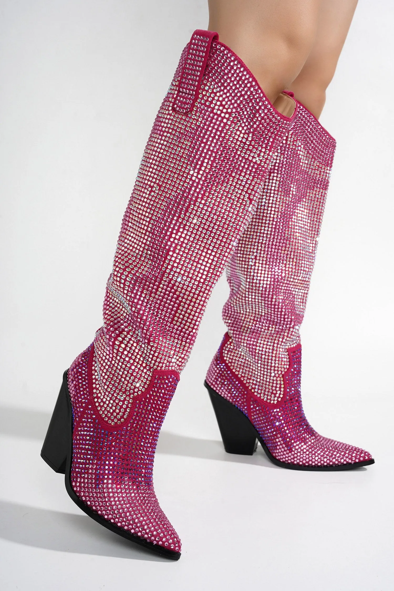 Malinde Rhinestone Embelished Western Inpired Knee High Boots - Pink sold by Cape Robbin product image thumbnail 4