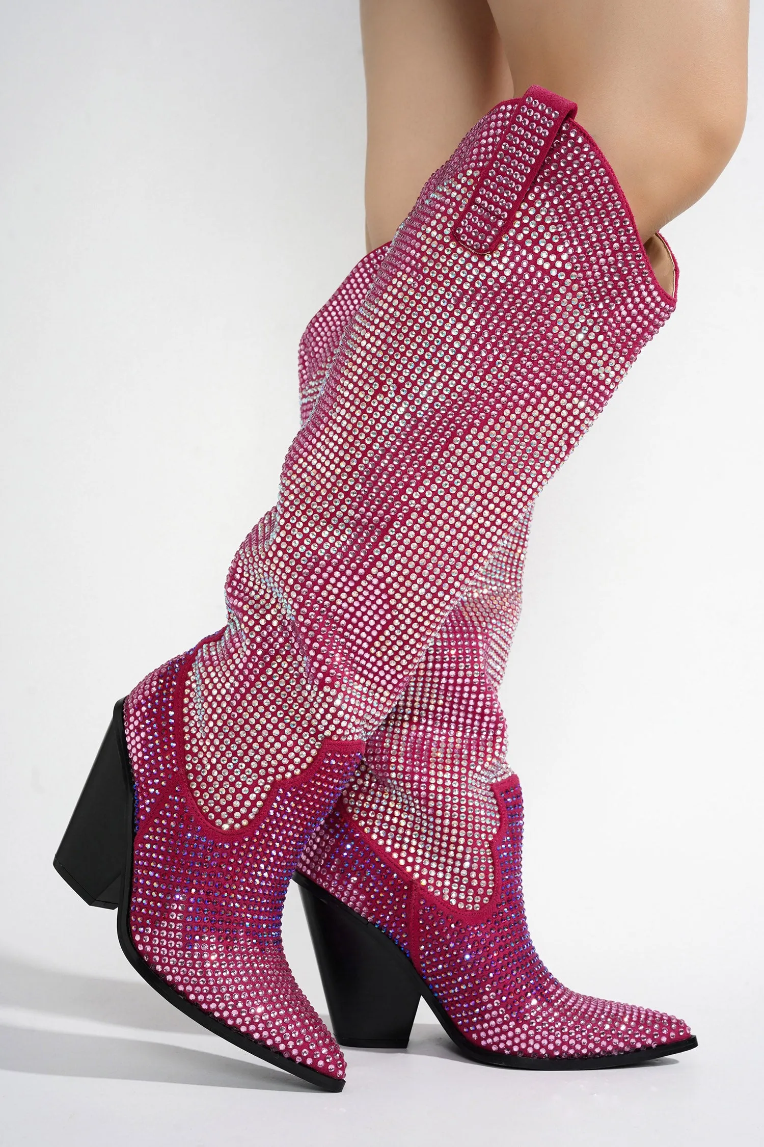 Malinde Rhinestone Embelished Western Inpired Knee High Boots - Pink sold by Cape Robbin product image thumbnail 2