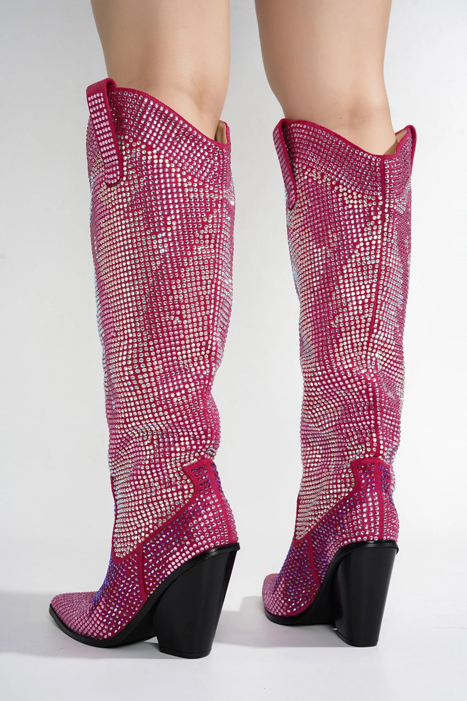 Malinde Rhinestone Embelished Western Inpired Knee High Boots - Pink sold by Cape Robbin product image thumbnail 5