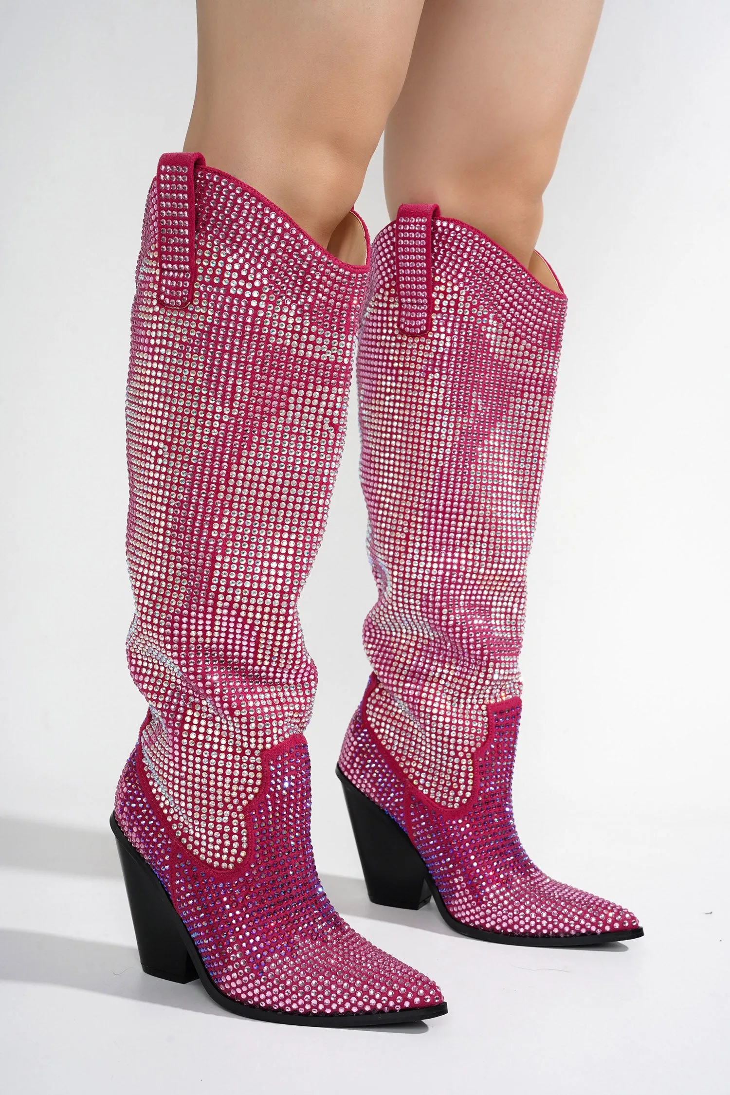 Malinde Rhinestone Embelished Western Inpired Knee High Boots - Pink sold by Cape Robbin product image thumbnail 3