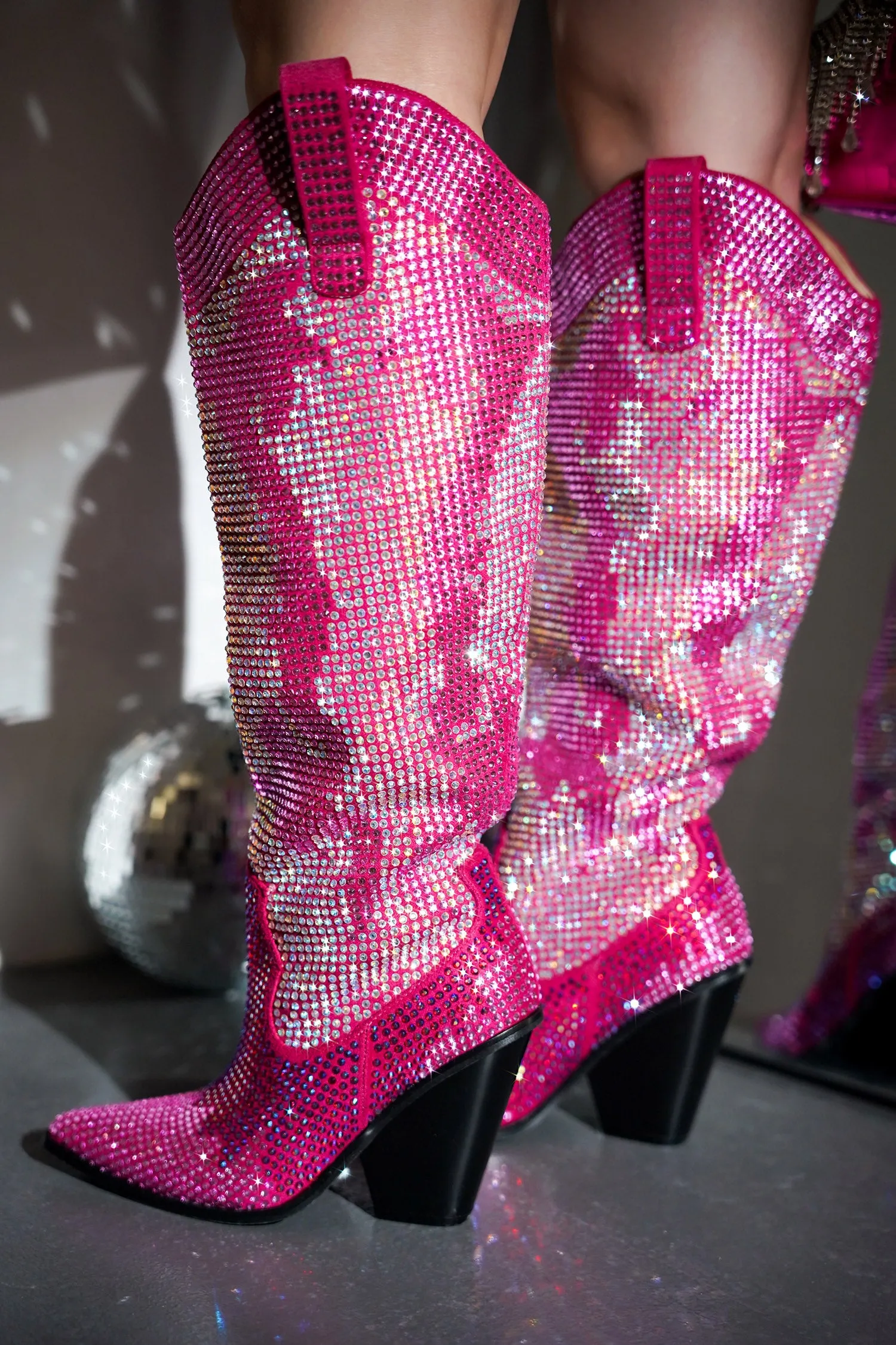 Malinde Rhinestone Embelished Western Inpired Knee High Boots - Pink sold by Cape Robbin