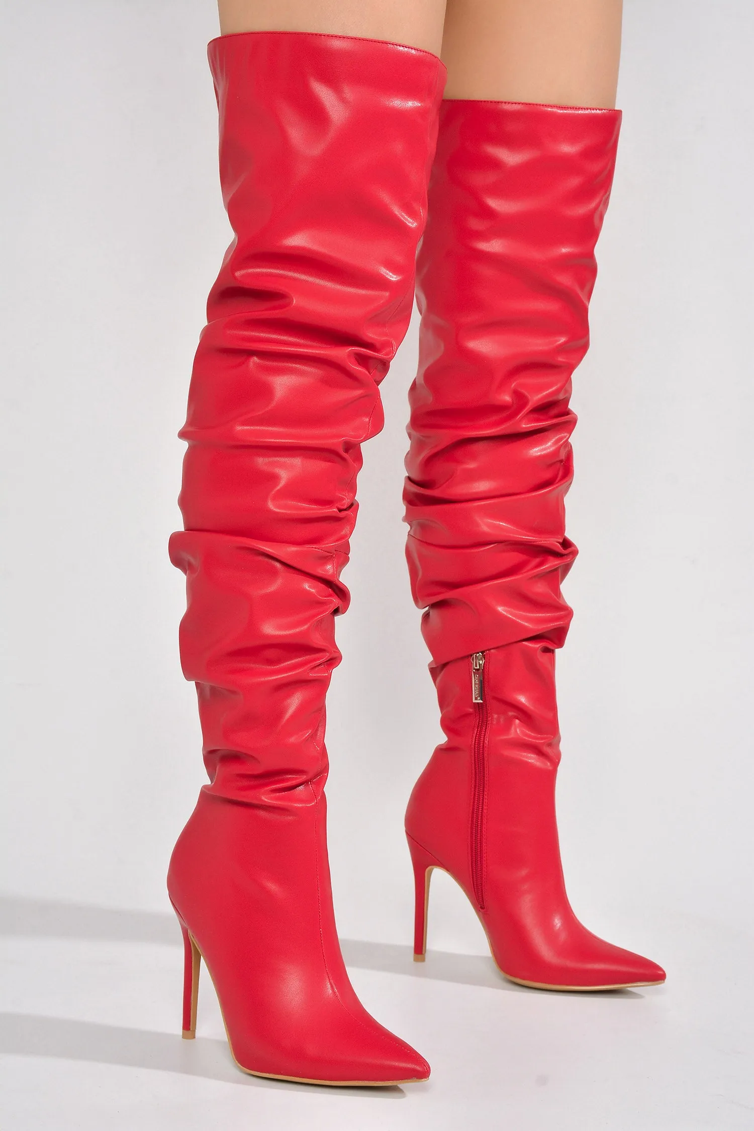 Leexa Pointy Toe Thigh-High Slouch Heel Boots - Red sold by Cape Robbin product image thumbnail 4