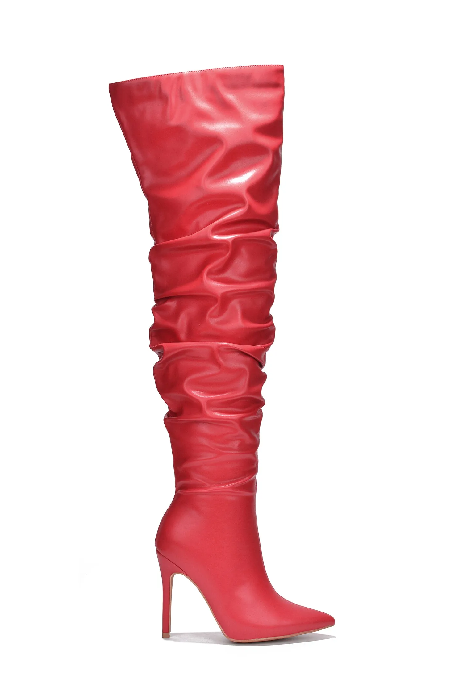 Leexa Pointy Toe Thigh-High Slouch Heel Boots - Red sold by Cape Robbin product image thumbnail 2
