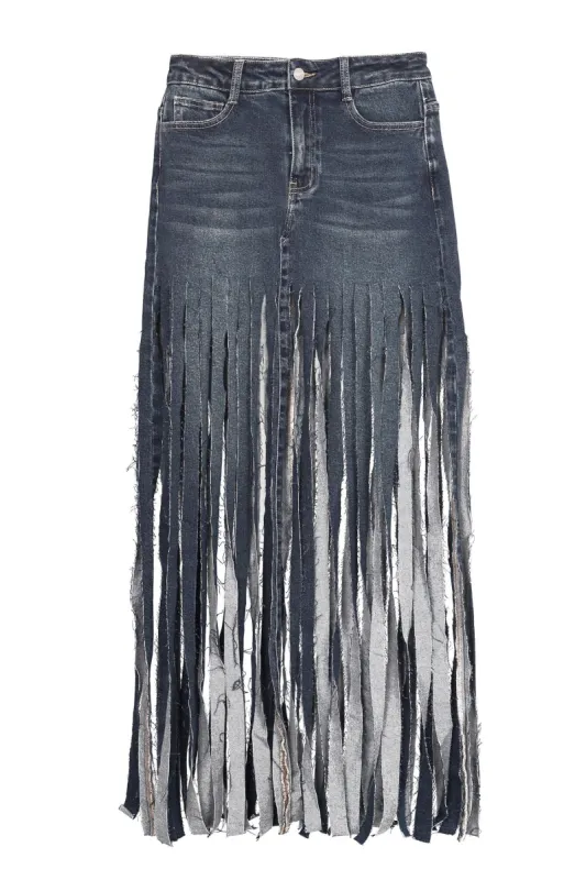 US ONLY)Aelfric Eden Fringe Wrinkle Washed Denim Skirt