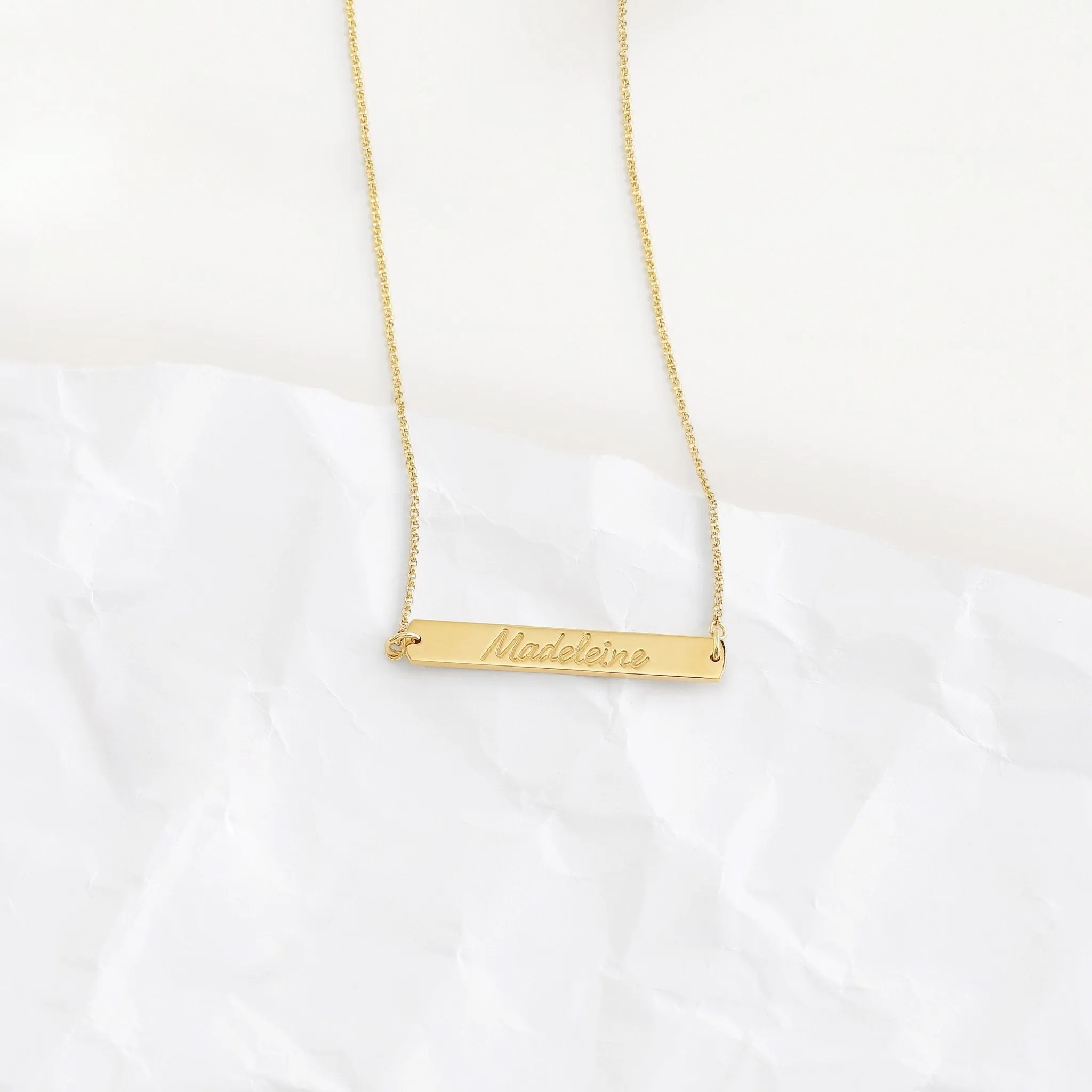 Custom Engravable Horizontal Bar Necklace sold by Capsul Jewelry