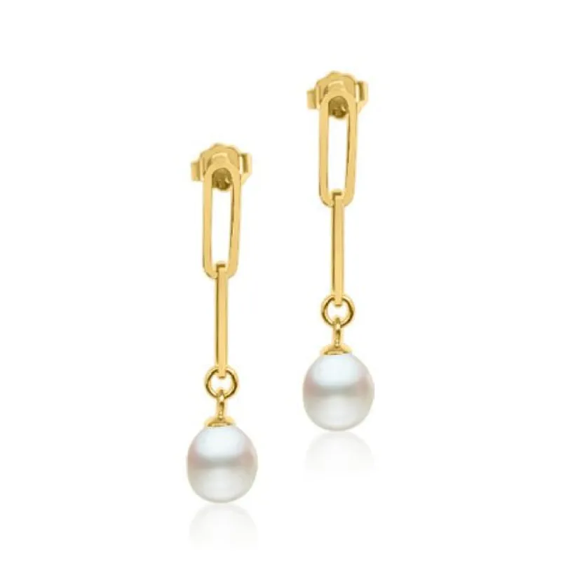 7mm Sterling Silver Pearl Paperclip Earrings sold by Capsul Jewelry