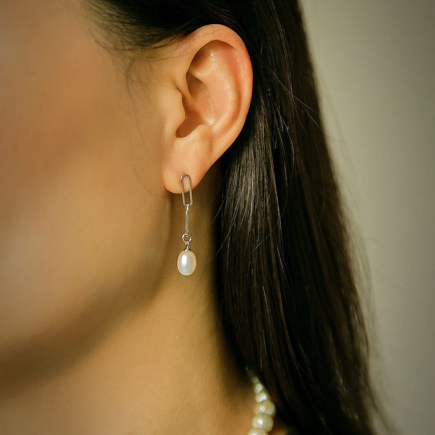 7mm Sterling Silver Pearl Paperclip Earrings sold by Capsul Jewelry product image thumbnail 4