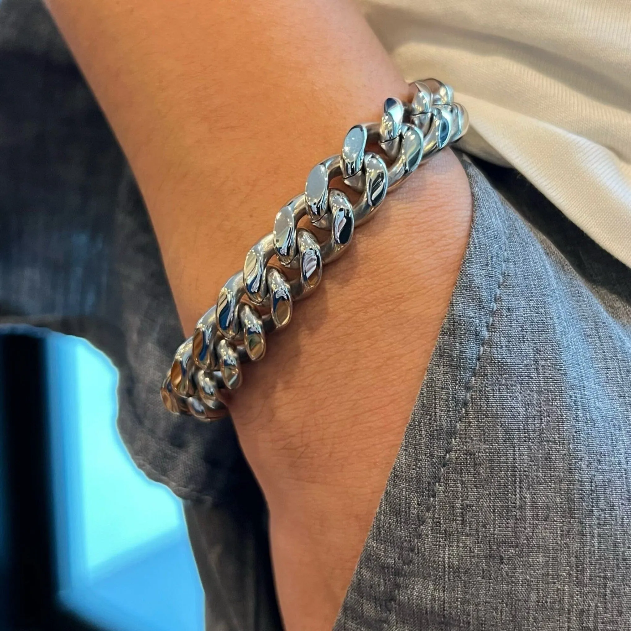 12mm Wide Classic Havana Cuban Chain Bracelet sold by Capsul Jewelry product image thumbnail 5