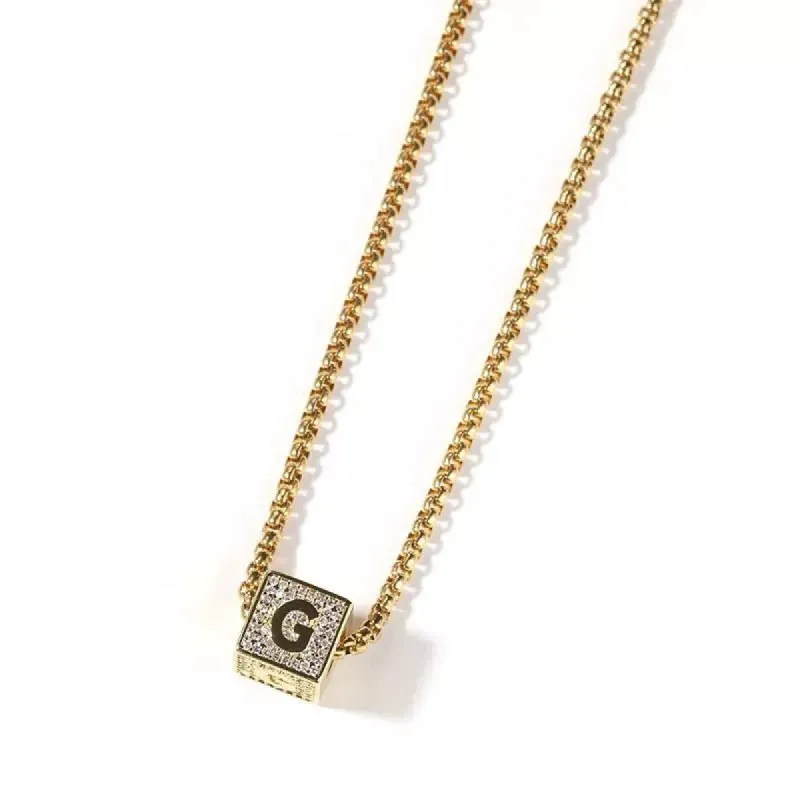 Iced Cube Initial Necklace with 20" - 24" Chain sold by Capsul Jewelry