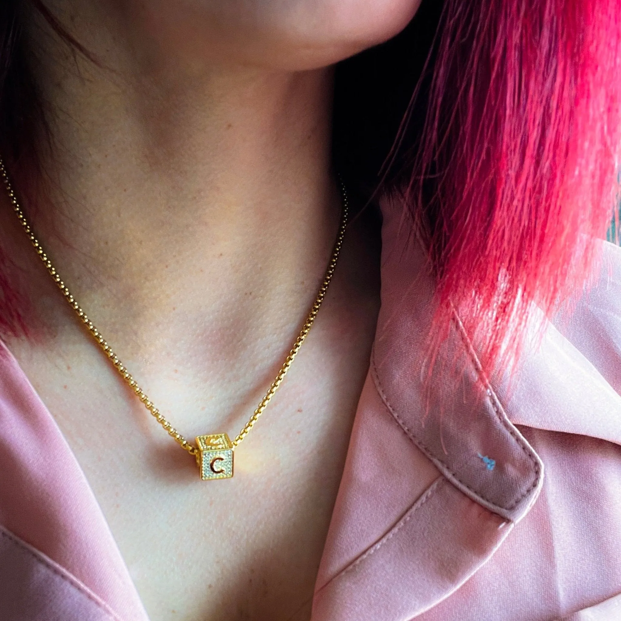 Iced Cube Initial Necklace with 20" - 24" Chain sold by Capsul Jewelry product image thumbnail 2