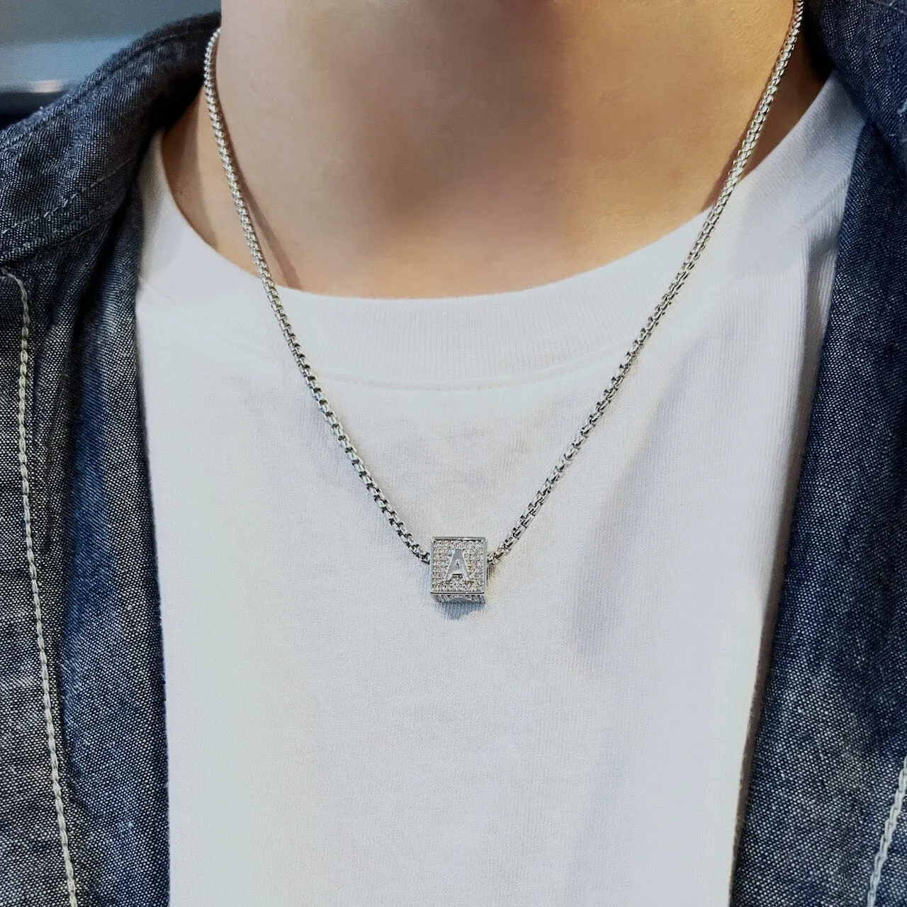 Iced Cube Initial Necklace with 20" - 24" Chain sold by Capsul Jewelry product image thumbnail 5