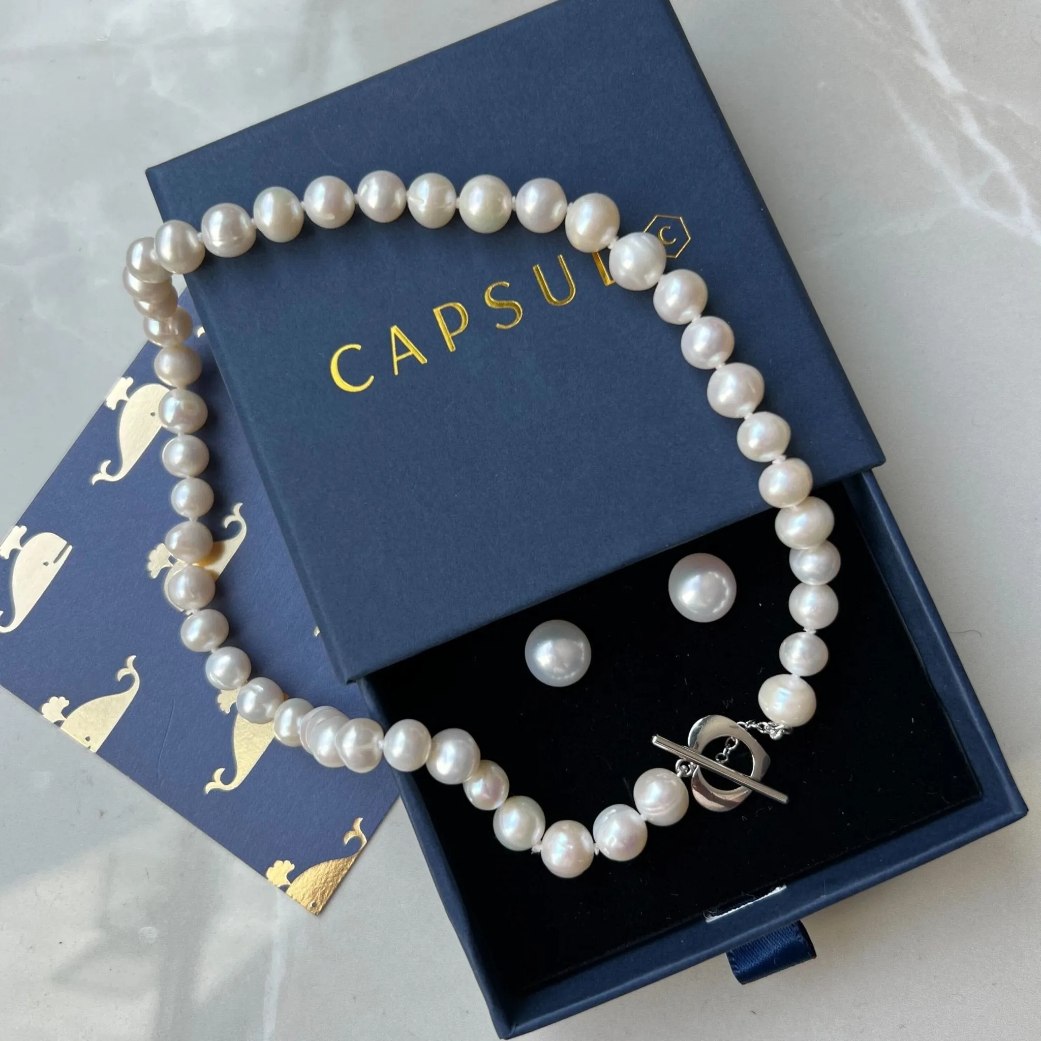 Freshwater Pearl Necklace with Heart Toggle Clasp and Earrings Gift set sold by Capsul Jewelry