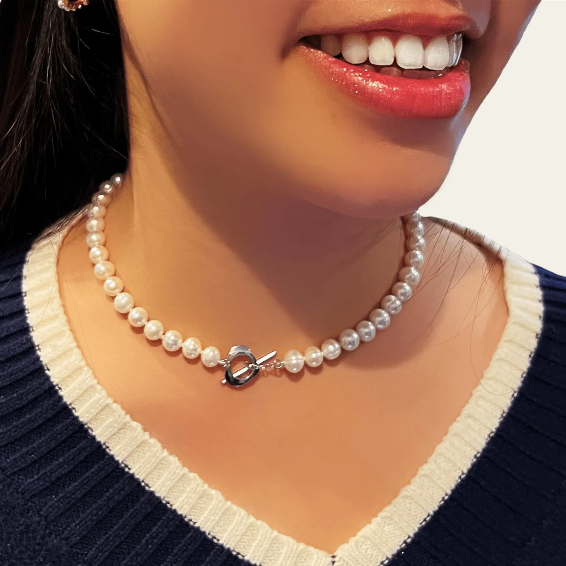 Freshwater Pearl Necklace with Heart Toggle Clasp and Earrings Gift set sold by Capsul Jewelry product image thumbnail 2