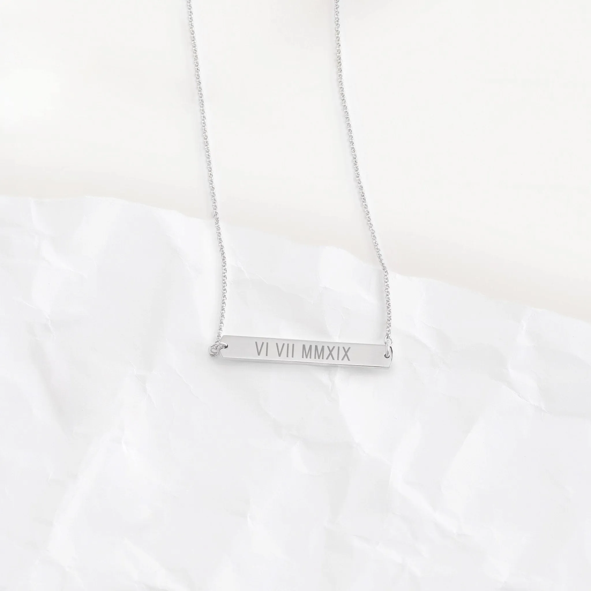 Custom Roman Numeral Horizontal Bar Necklace sold by Capsul Jewelry product image thumbnail 4