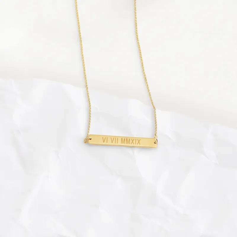 Custom Roman Numeral Horizontal Bar Necklace sold by Capsul Jewelry
