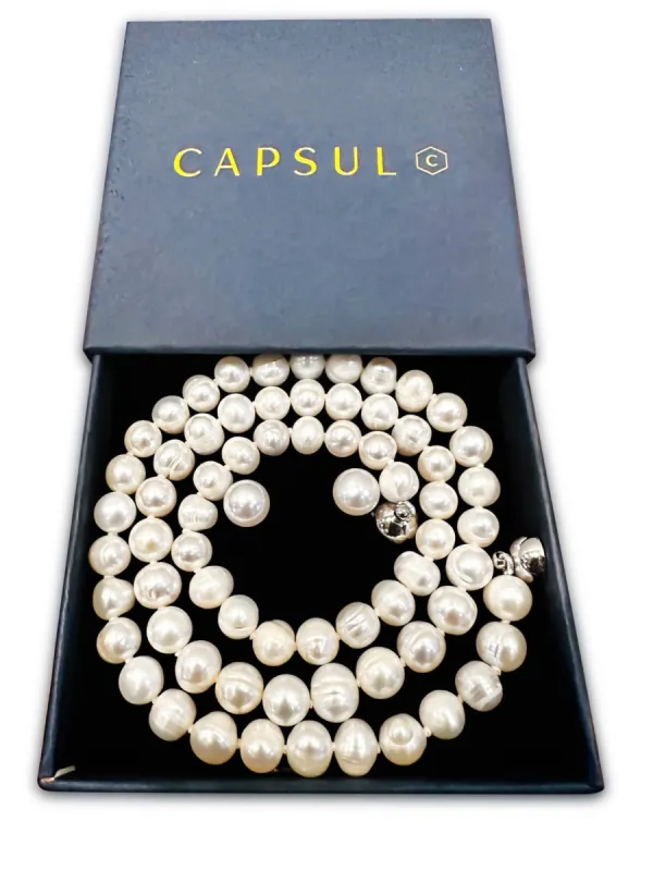 Classic Freshwater Pearl Necklace with Magnetic Clasp and pearl studs gift Set sold by Capsul Jewelry