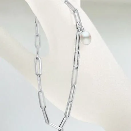 7mm Freshwater Pearl with Sterling Silver Paperclip Chain Bracelet sold by Capsul Jewelry product image thumbnail 2