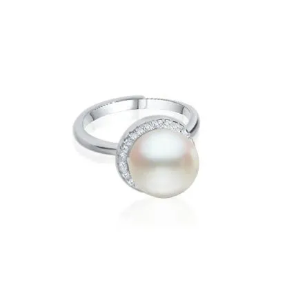 10mm Sterling Silver Diamond and Pearl Cocktail Ring sold by Capsul Jewelry