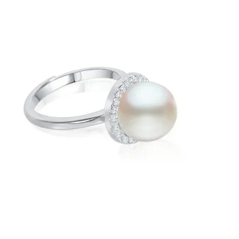 10mm Sterling Silver Diamond and Pearl Cocktail Ring sold by Capsul Jewelry product image thumbnail 2