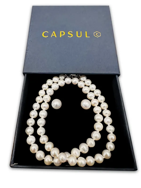 Classic Freshwater Pearl Necklace and Earrings Gift Set sold by Capsul Jewelry