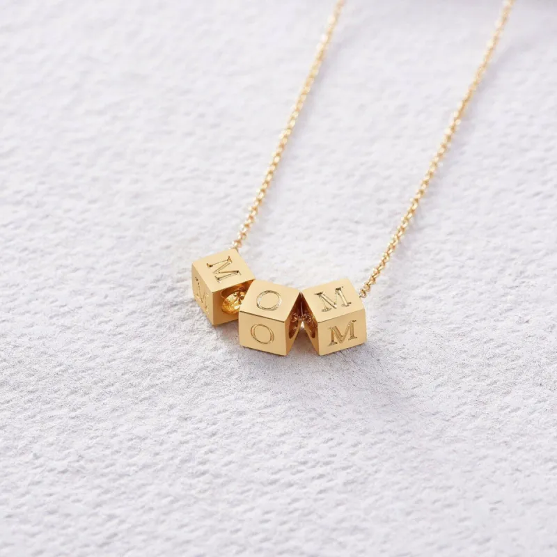 Custom 14k Gold Block Necklace made by Capsul Jewelry
