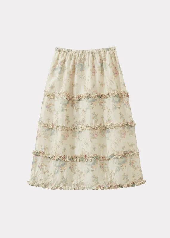 VERITY WOMEN'S SILK SKIRT - BLUE ROSE PRINT sold by Caramel