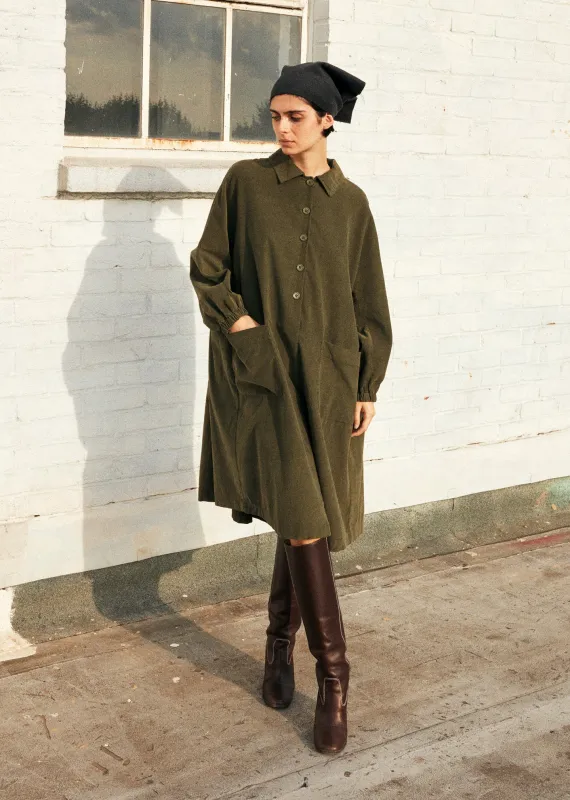 WOMEN'S FLARED SHIRT DRESS - OLIVE made by Caramel