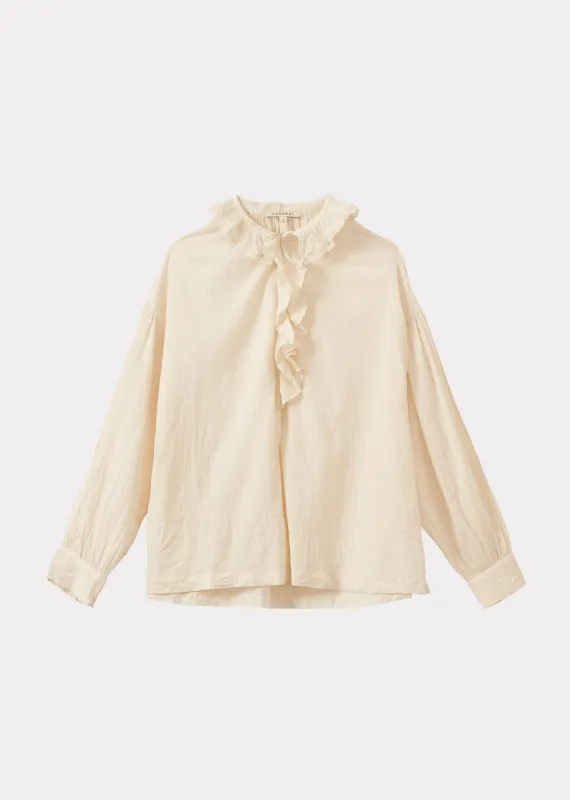 WOMEN'S FRILL COLLAR COTTON BLOUSE - WHITE VOILE sold by Caramel
