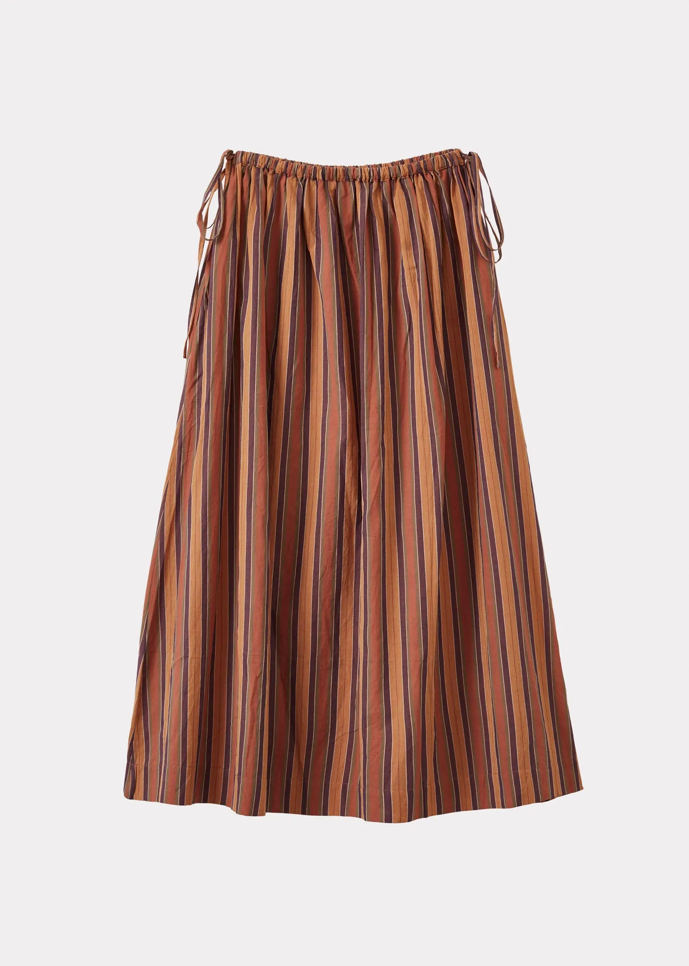 WOMEN'S DRAWSTRING FULL SKIRT - BROWN MULTI-STRIPES sold by Caramel