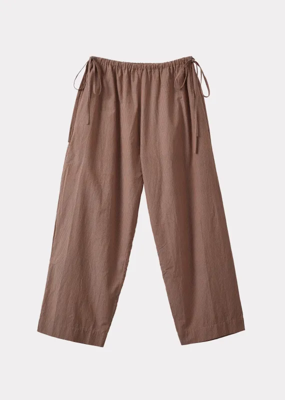 WOMEN'S TIE-DETAIL TROUSERS - BROWN / BLACK STRIPES sold by Caramel