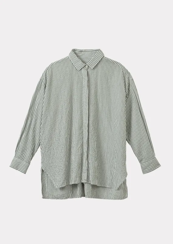 WOMEN'S A-LINE SHIRT - GREEN STRIPE made by Caramel