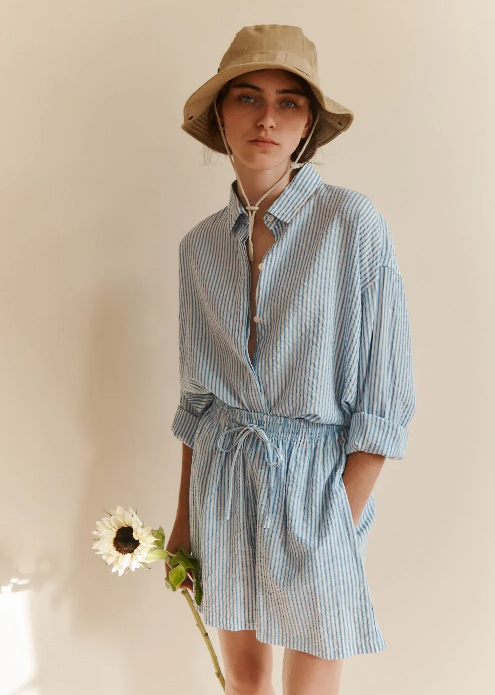 WOMEN'S A-LINE SHIRT - NAVY BLUE STRIPE sold by Caramel product image thumbnail 2