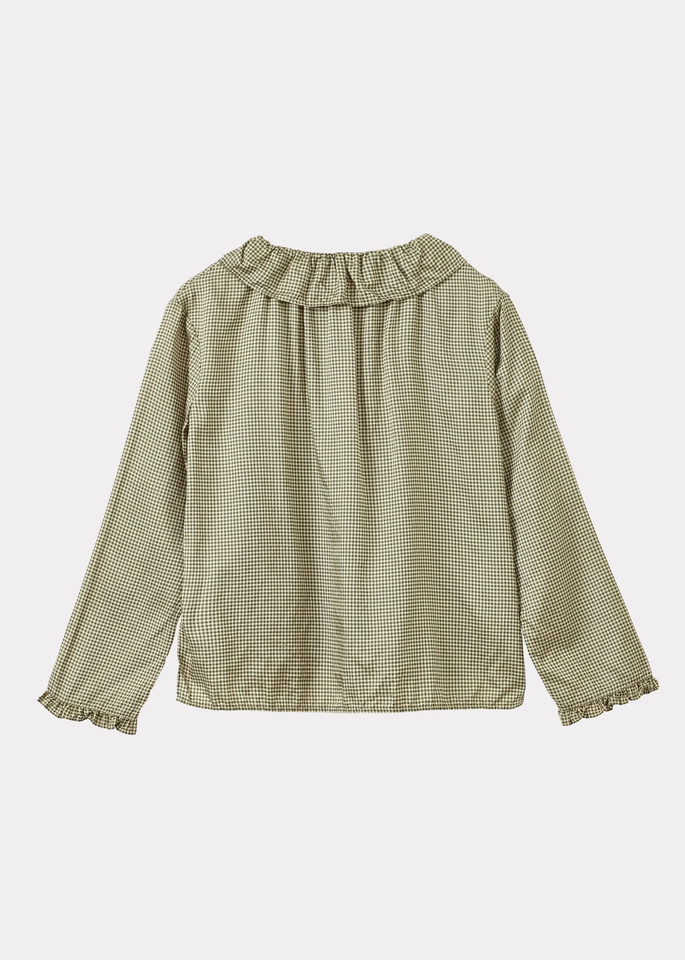 WOMEN'S FRILL COLLAR SHIRT - GREEN GINGHAM MICRO-CHECK sold by Caramel product image thumbnail 3