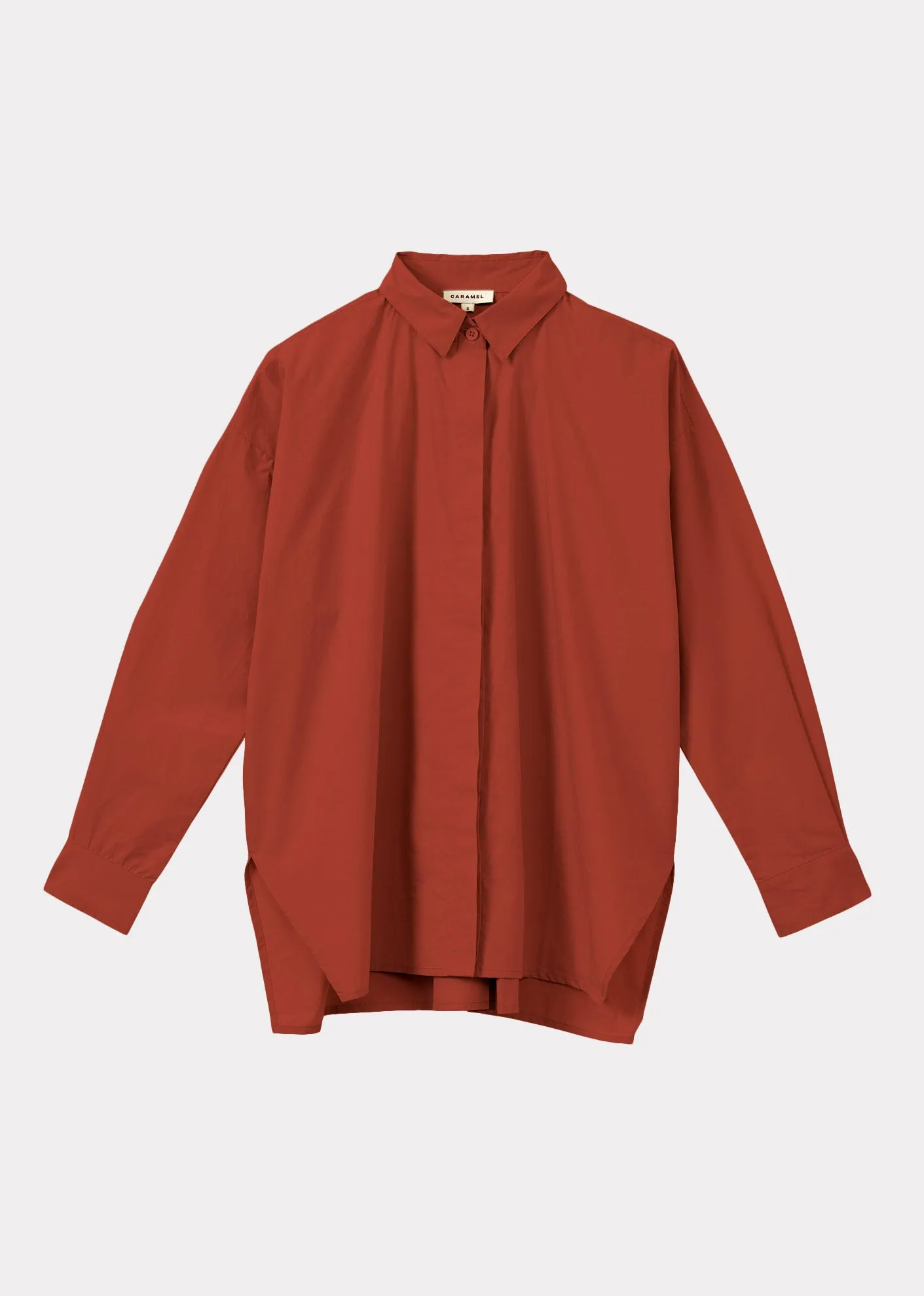 WOMEN'S COTTON TWILL A-LINE SHIRT - RUST sold by Caramel