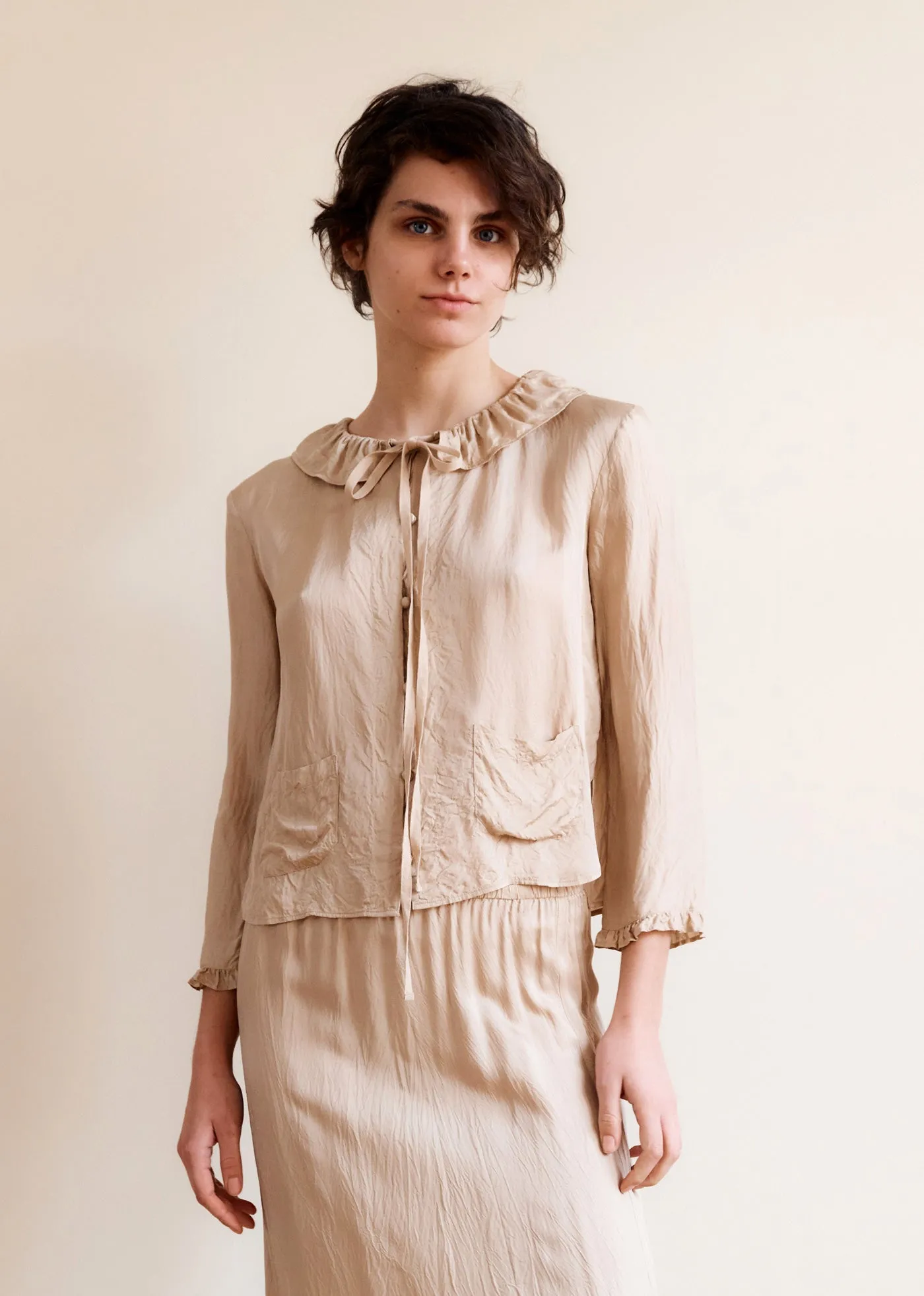 WOMEN'S FRILL COLLAR SHIRT - BEIGE sold by Caramel product image thumbnail 4