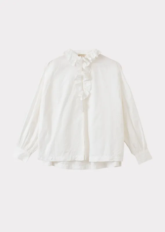 WOMEN'S FRILL COLLAR COTTON BLOUSE - WHITE sold by Caramel