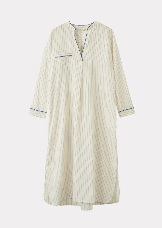 WOMEN'S HANDLOOMED NIGHTDRESS - ECRU BLUE STRIPE sold by Caramel