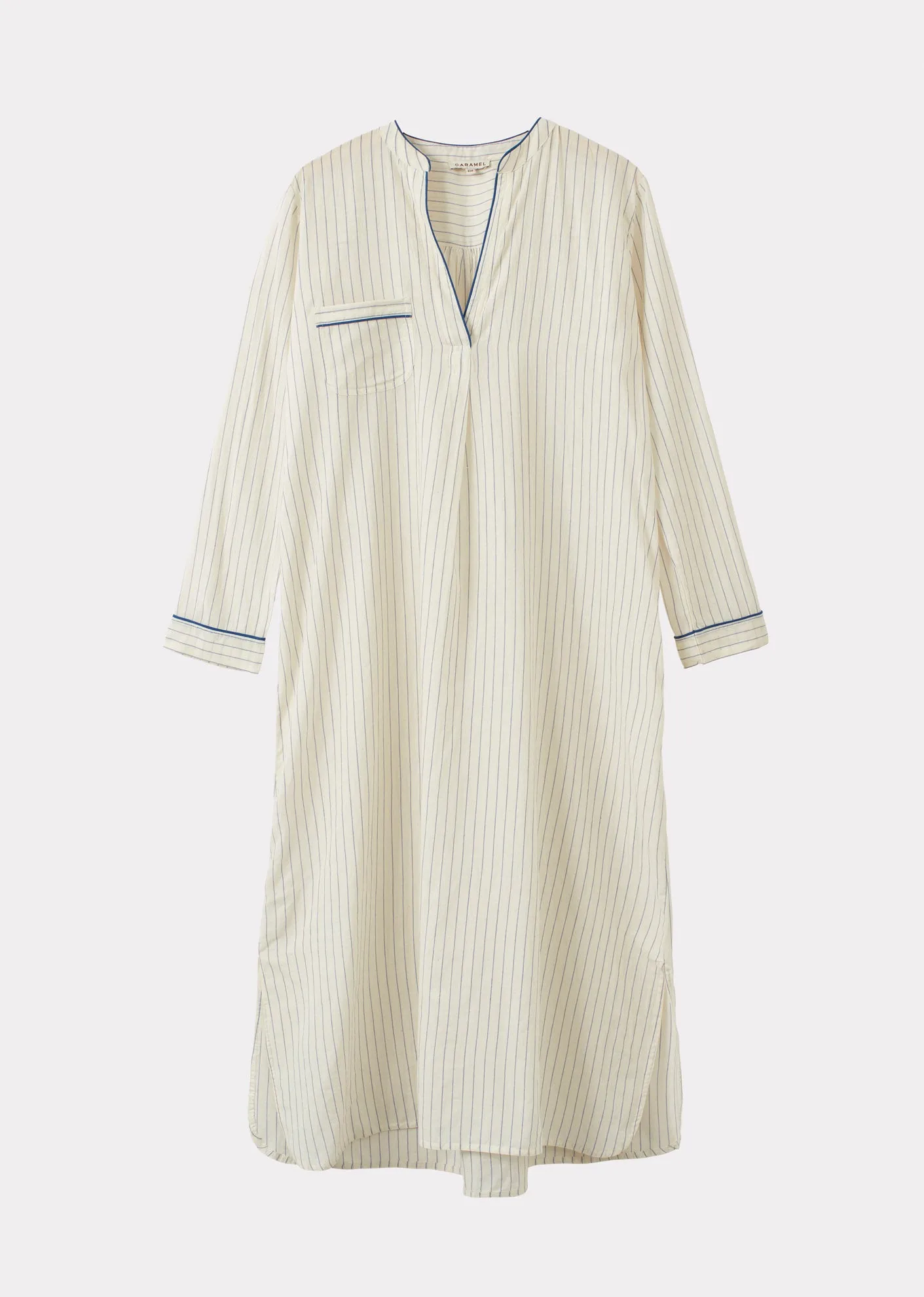 WOMEN'S HANDLOOMED NIGHTDRESS - ECRU BLUE STRIPE sold by Caramel