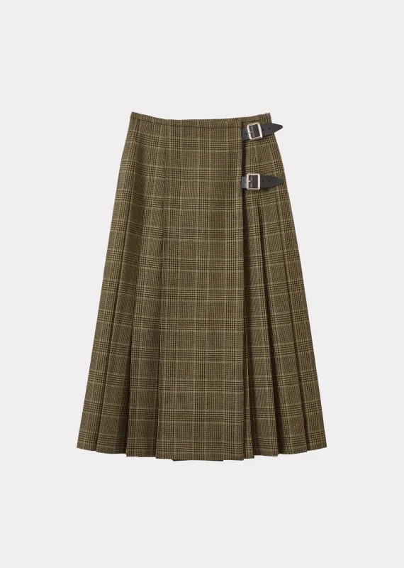 WOMEN'S WOOL KILT - GREY / GREEN TARTAN sold by Caramel