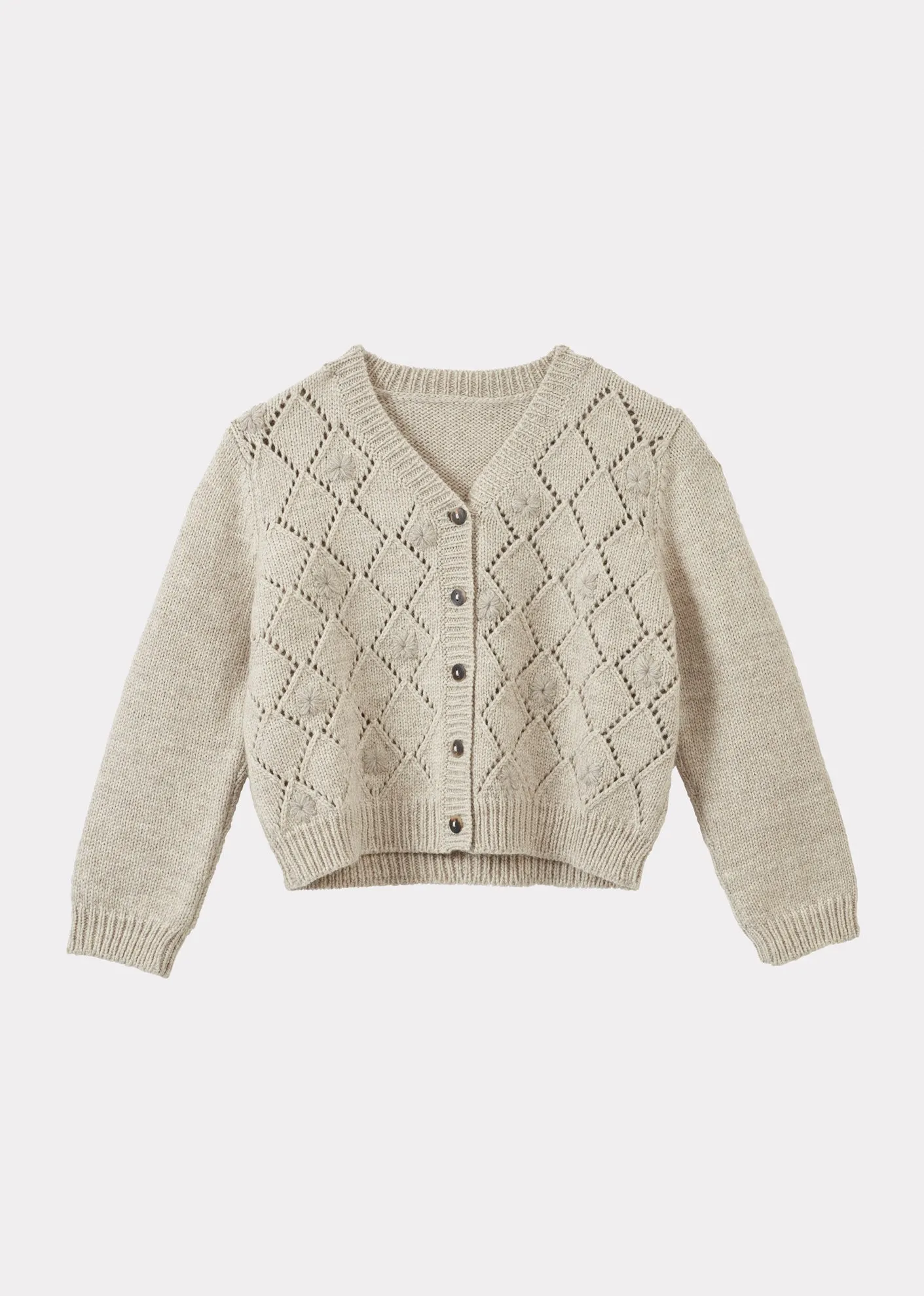 WOMAN EYELET DIAMOND EMBROIDERED CARDIGAN - STONE sold by Caramel